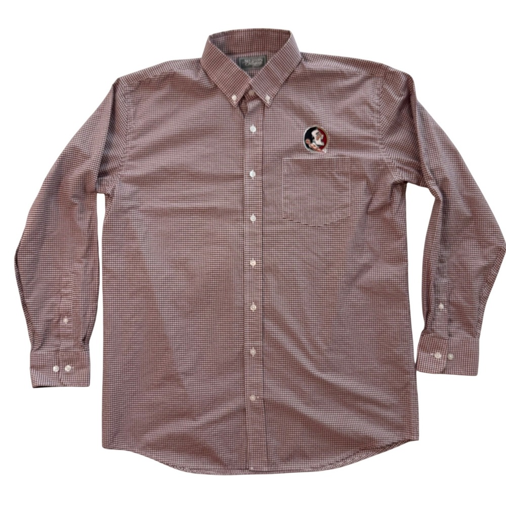 Southern Collegiate Florida State Seminoles Gingham Shirt Mens Large Garnet FSU